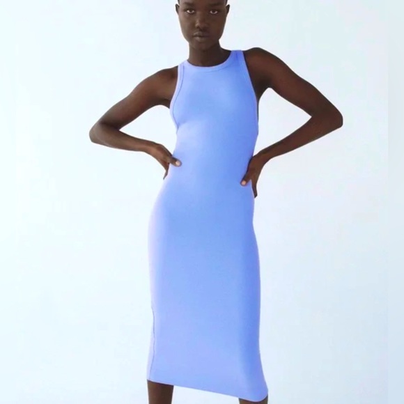 Zara Dresses Zara Bodycon Ribbed Midi Dress Blue Poshmark